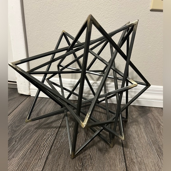 Modern Metal Geometric Star Sculpture • Black & Gold • 14” Decor Piece - Picture 2 of 9
